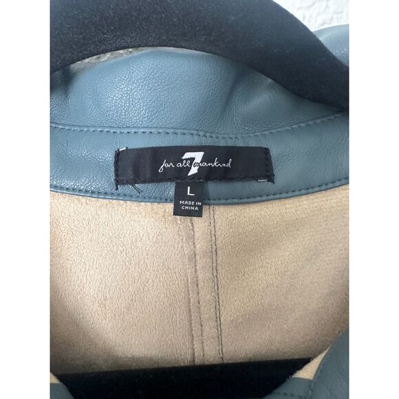 7 For All Mankind Shirt Dress Women Large Grey Blue Faux Leather Button Mini - Picture 5 of 7